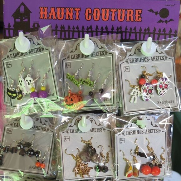 HAUNT COUTURE HALLOWEEN 6pc LOT SKELETON/SKULL/SPIDER WEB/DAY OF DEAD EARRINGS - Picture 8 of 9